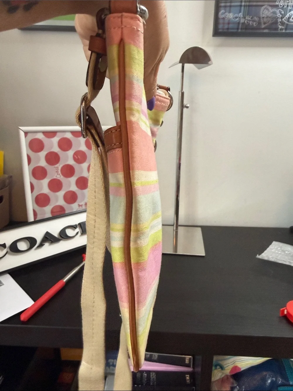 Coach Hampton Pastel Striped Canvas Crossbody Bag With A Playful Interior